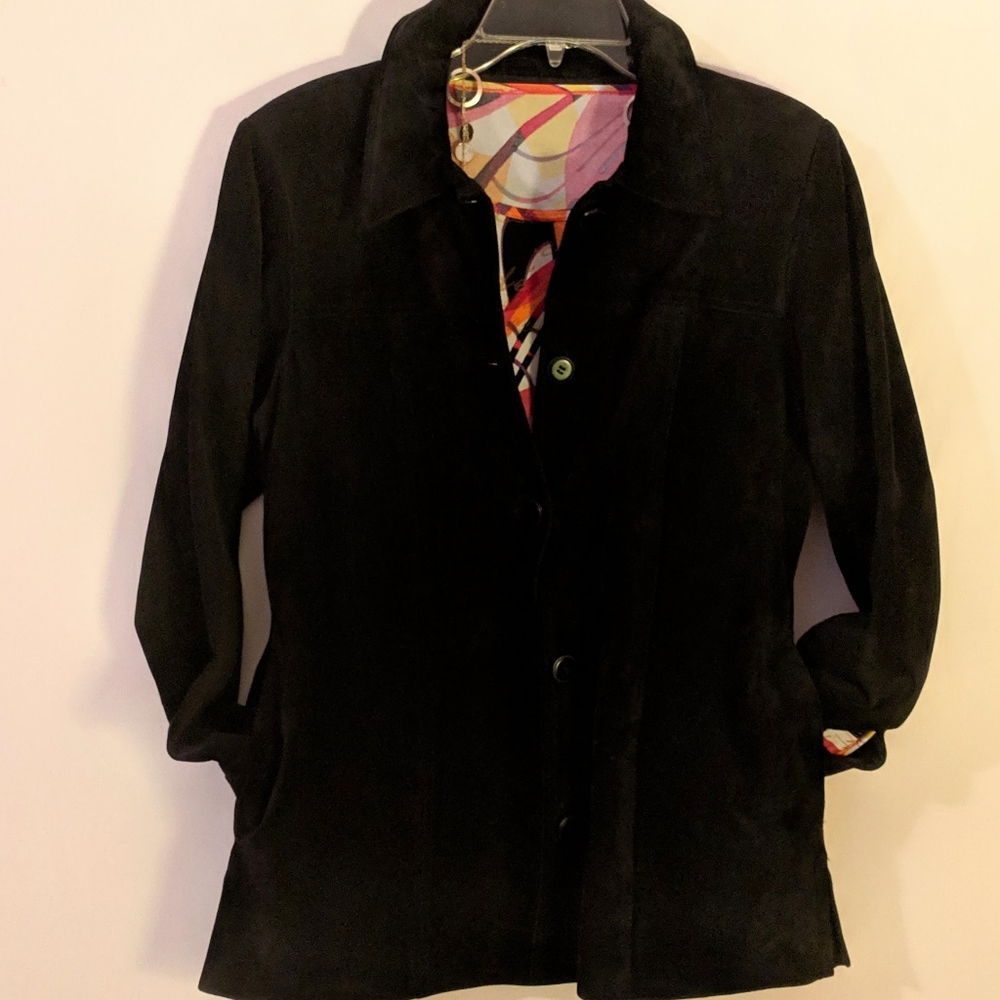 Atelier by B Thomas Black Leather Suede Button Jacket MEDIUM